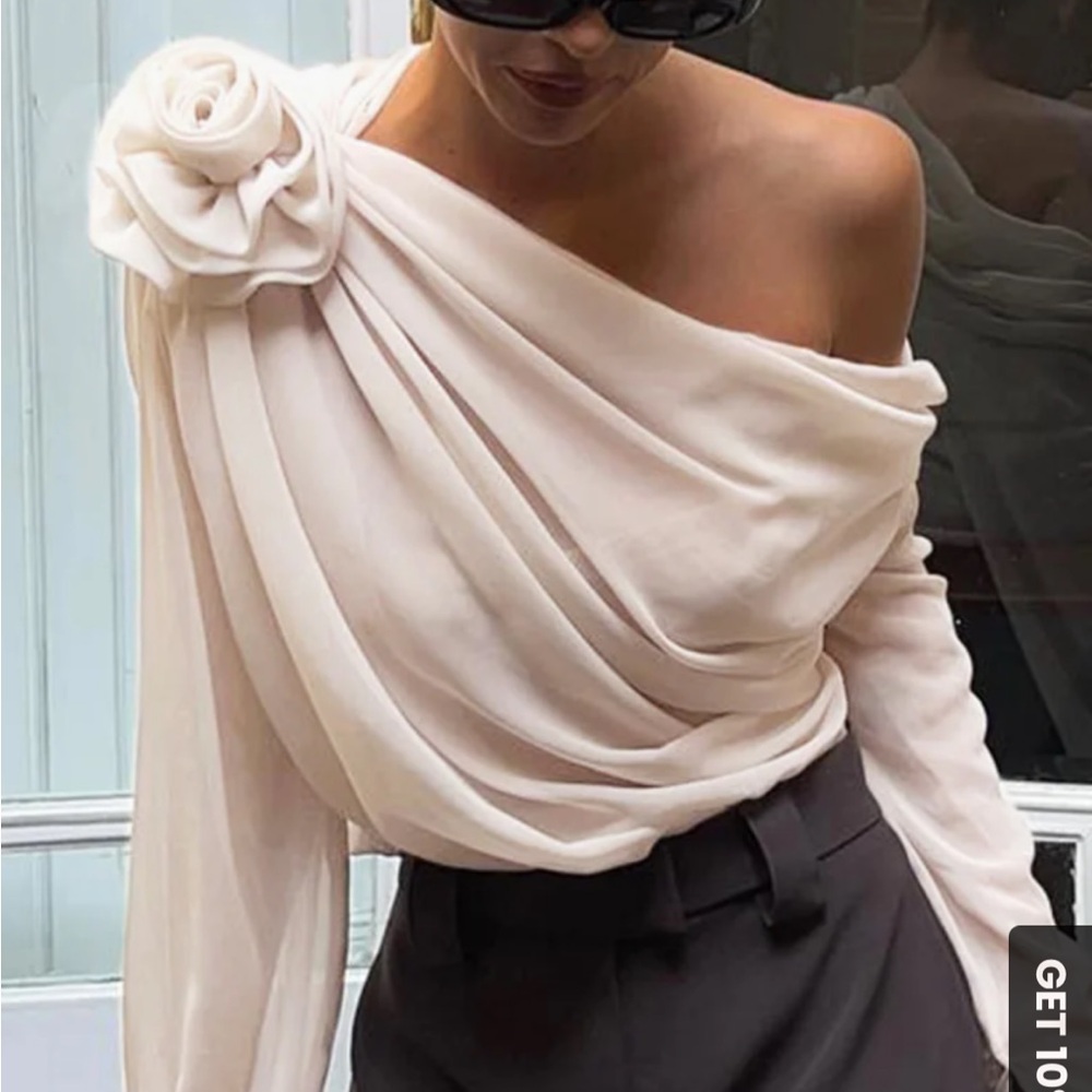 Chiffon Semi-sheer One Shoulder Asymmetrical Top xs NEW
